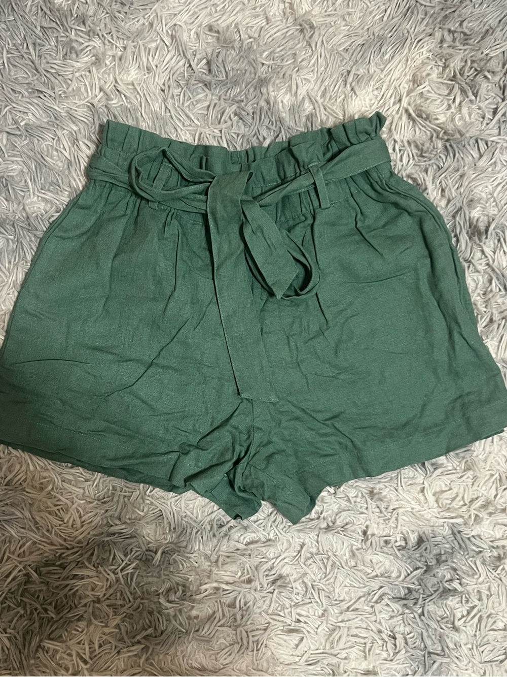 Double Zero High-Waist Paperbag Shorts in Forest Green